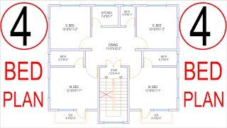 HOUSE PLAN DESIGN | EP 340 | 1050 SQUARE FEET 4 BEDROOMS HOUSE PLAN | LAYOUT PLAN