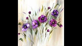 Easy Painting, Purple Flowers, For Beginners, Real  Time, Einfach Malen, Blumen, Für Anfänger, V412