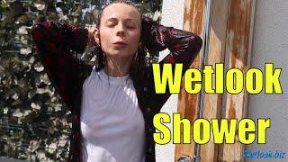 Girl gets wet in the shower fully clothed | Wetlook shower | Wetlook tight blue jeans