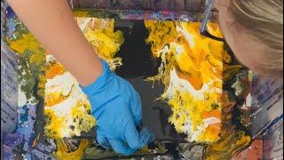  Gorgeous fiery blow out using orange, white & black!  Acrylic Pouring | Fluid Art