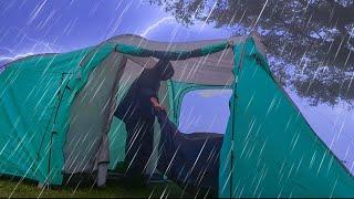 AMAZING‼️HEAVY RAIN CAMPING RELAXING IN A WARM TENT WITH THE SOUND OF RAIN ON THE TENT ROOF