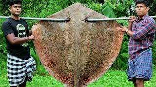 75 kg GIANT STINGRAY FISH COOKING | Stingray Fish Cutting and Cooking Skill | Thirukkai Kulambu