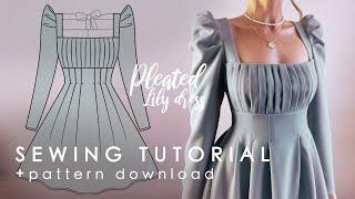 Pleated Dress With Bow Back Detail Sewing Tutorial + Pattern Download |Pleated Lily Dress|