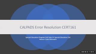 CALPADS Error Resolution CERT161