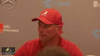 Kalen DeBoer speaks with the media following Alabama's 40-35 loss to Vanderbilt