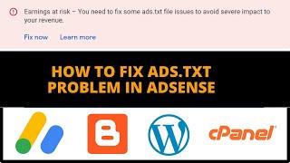 How Fix ads.txt File Problem In Adsense For WordPress, Blogger & cPanel #ads.txtFix