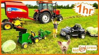 Farm compilation with kids ride on tractor, trucks, real tractors, animals. Educational | Kid Crew