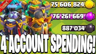 Spending MILLIONS in Loot on 4 Accounts! - 4 in 1 Let's Play (Clash of Clans)