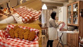 Quiet Country Life in the Winter House. Morning cleaning. Christmas gingerbread, sewing for home