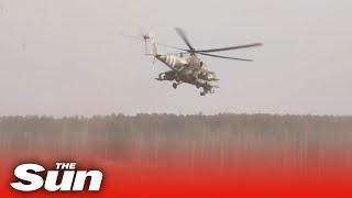 Russian combat helicopter evacuates crew of damaged Kamov Ka-52 attack helicopter