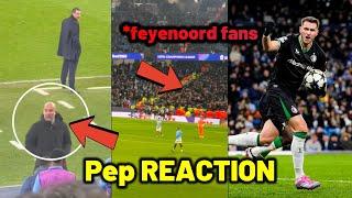 Pep Guardiola and Feyenoord fans reactions to Hancko late equalizer vs Man City