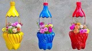 Unique Idea, Recycle Plastic Bottles into Beautiful Hanging Moss Rose Pots From Cutting