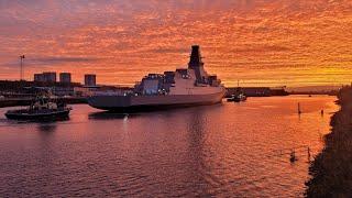 HMS Glasgow, towing the hull to BAE Systems Scotstoun after launch