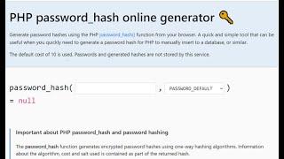 How to Generate manually password_hashes using PHP.| MYSQL Server 2012.