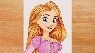 Disney Rapunzel - Easy Step by step | How to draw Disney Princess Rapunzel easily | Tangled Rapunzel