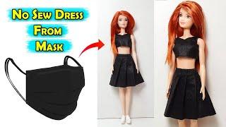 DIY No Sew Doll Dress From Mask | Barbie Hacks and Crafts | Waste Disposable Mask Dress