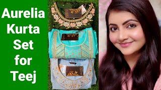 Teej shopping | Aurelia kurta set haul | RARA | green & blue suit set | kurta palazzo dupatta set