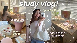 STUDY VLOG  what's in my school bag, my study tips, coffee shops, etc! *productive + motivating* 🫶