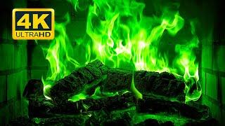  Halloween Fireplace 4K (12 HOURS). Green Fireplace with Crackling Fire Sounds. Hypnotic Fire