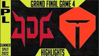 JDG vs TES Highlights Game 4 | LPL Summer Final 2022 | JD Gaming vs Top Esports G4