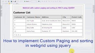 How to implement Custom Paging and sorting in webgrid using jquery