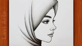 How to Draw beautiful Girl Side face Easy pencil drawing | Beautiful hijab Girl drawing | Pencil