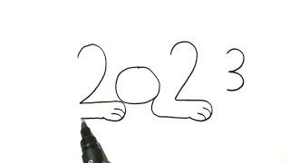 How To Turn 2023 Into Dog Drawing| How To Draw Dog With 2023 Number Step By Step