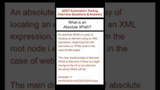 SELENIUM : Absolute Xpath - SDET Automation Testing Interview Questions & Answers