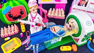 13 Minutes Satisfying with Barbie Pregnant Women Doctor Toys，Princess Ambulance Car Playset ASMR