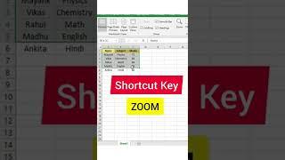 shortcut key of zoom in excel #exceltricks #shorts