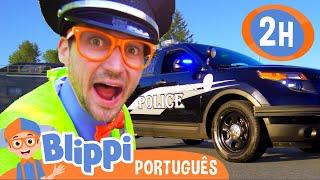 Blippi Explora um Carro de Polícia! | 2 HORAS DO BLIPPI BRASIL! | Vídeos Educativos para Crianças