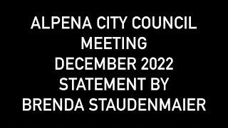 Alpena, MI City Council Meeting Fluoride Statement by Brenda Staudenmaier
