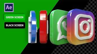 SOCIAL MEDIA ICONS 3D ANIMATED GLOSSY VERSION BLACK SCREEN GREEN SCREEN