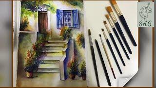 Watercolour painting of a Village House entrance I Seemi Art Gallery