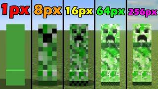 creeper in 1px vs 8px vs 16px vs 64px vs 256px