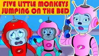 Five Little Monkeys Jumping On The Bed | Nursery Rhymes For Kids | 5 Little Monkeys | Bubbly Dots 3D