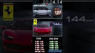 MCLAREN 720S 720PS VS FERRARI 296 GTB 830PS ACCELERATION 0-200KM/H #shorts