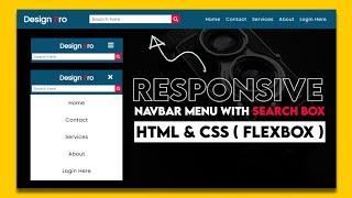 Responsive - Navigation Menu Bar with Search Box in Html & CSS Only | Navbar with CSS Flexbox