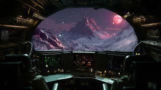 Spaceship Waiting to be Rescued in Snowy Exoplanet. Sci-Fi Ambiance for Sleep, Study, Relaxation