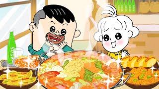 두 형제와 뜨거운 매운 훠궈 | Two Siblings and the Steaming Hot Spicy Hotpot | ASMR MUKBANG ANIMATION