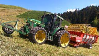 Pöttinger Euroboss am Hang | Kletterspezialist John Deere 6210 gibt Gas | Grasssilage 2K24