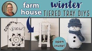 NEW! Winter Farmhouse Tiered Tray DIYS~Winter DIYS 2021~Gorgeous Tiered Tray Decor~Open Invite