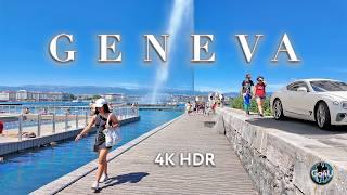 SWITZERLAND GENEVA  Breathaking City / Central Streets Walking tour / Lake Promenade / Fountain 4K