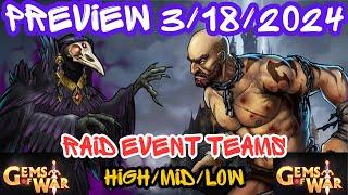 Raid Event Teams H/M/L Weekly Preview Darkstone PVP Trials Etc | Gems of War Live March 18th 2024