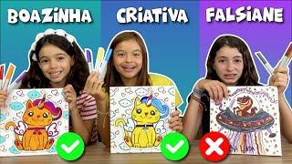 OS MELHORES COLORINDO COM 3 CORES NA ESCOLA DA VIVI | Boazinha VS Criativa VS Falsiane!!!