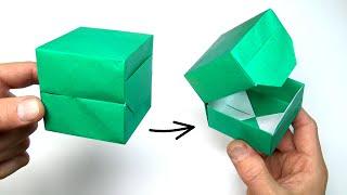 Hinged Gift Box that Locks from One Square  Pure origami -- no glue no 