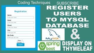 User Registration Form Using Spring Boot + MySQL Database + Thymeleaf + Spring Data JPA
