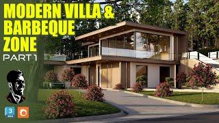 Modern Villa and Barbeque Zone Exterior Design Corona Renderer 3ds Max tutorial #youtuber #cg #vfx