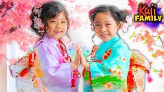 Dress Up Traditional Kimono For 7 Year Old Emma and Kate!