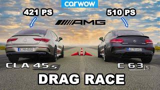 Mercedes-AMG Drag Race: CLA 45S (421 PS) vs. C 63S Coupé (510 PS) - 1/4 Mile & 1 Kilometer